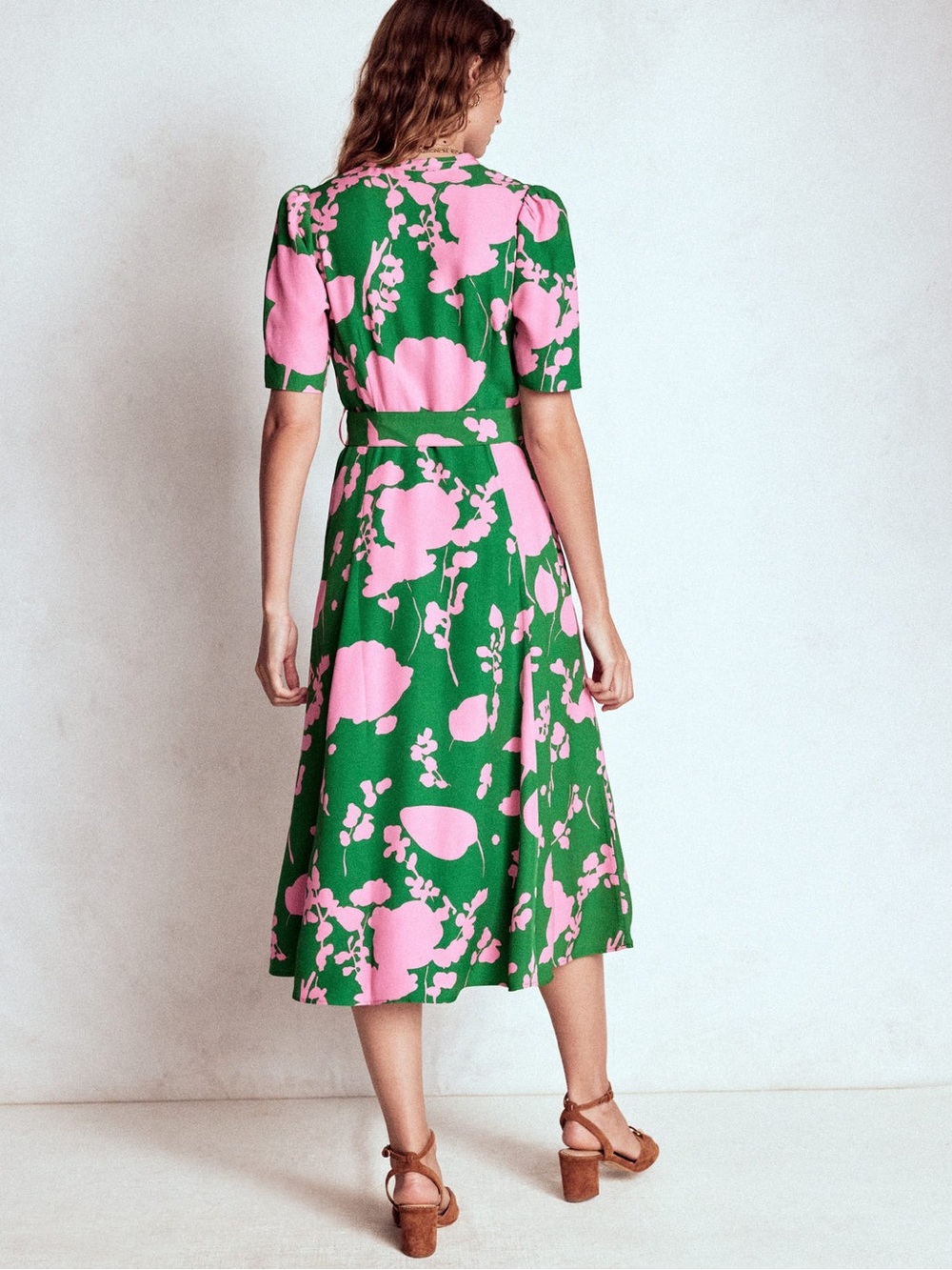 Boden Green Midi Dress with Pink Floral Print - Picture 2 of 5